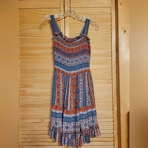 Angie Womens Size Medium border Multi print Color Lace Up Back Dress western